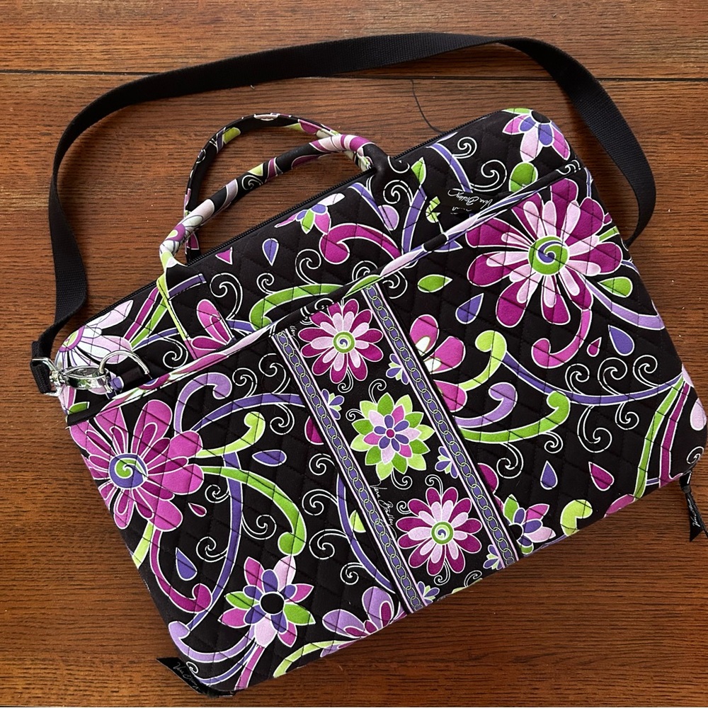 Vera Bradley Purple Punch Computer Laptop Hard Case Brown Pink Floral Strap